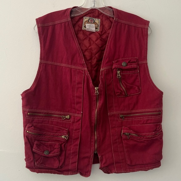 JouJou Jackets & Blazers - JouJou Brick Red Twill Utility Vest Quilted lining Gorpcore Zip Front Pockets LG